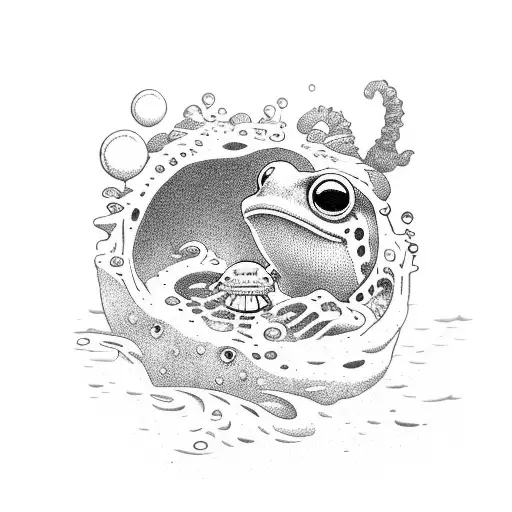 Whimsical Hole In The Bottom Of The Sea With A Tiny Frog Sitting On A Log