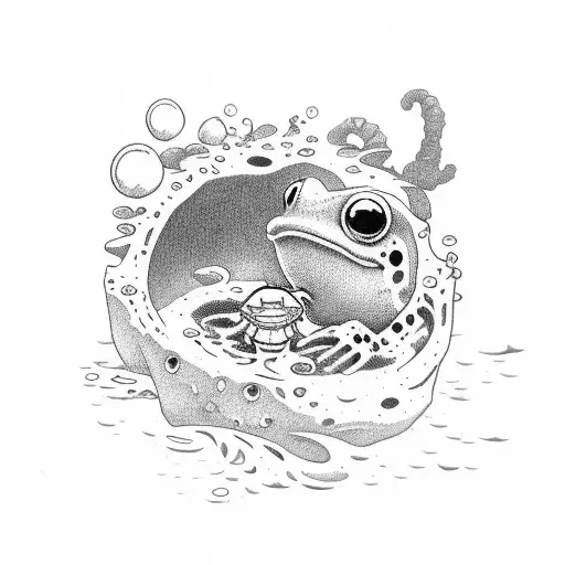 Whimsical Hole In The Bottom Of The Sea With A Tiny Frog Sitting On A Log