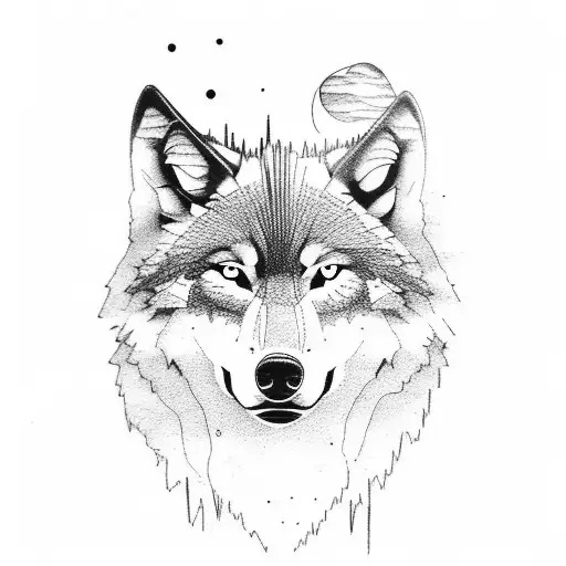 Wolf With Mountain Forest And Sea Landscape