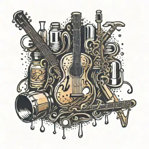 An Abstract Design Combining Musical Instruments And Whiskey Bottles