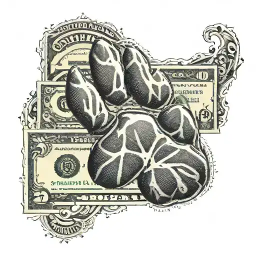 A Realistic Dog Paw Print Filled With Intricate Dollar Bill Patterns