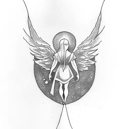 Angel Walking Towards A Black Hole In Space