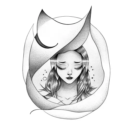 Half Moon And A Girl Sitting On It