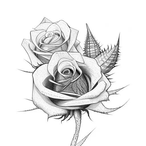 Red Rose And Thistle With Grey Intertwined Stems