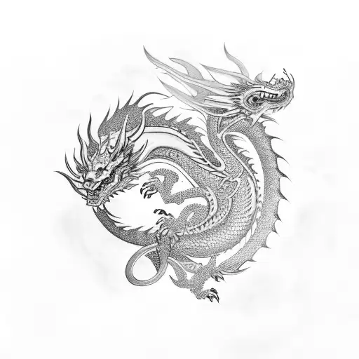 Asian Style Dragon Fighting Against A Serpent