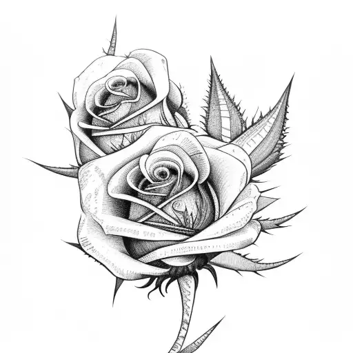 Red Rose And Thistle With Grey Intertwined Stems