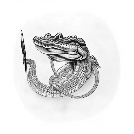 Crocodile With Snake