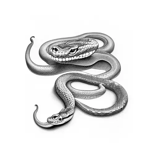 A Snake Wrapped Around A Bitten Apple