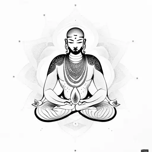 Meditating Monk And Lotus Flower