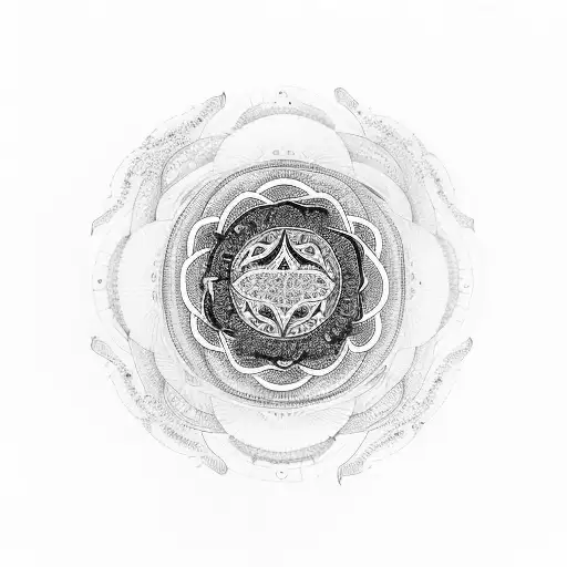 Mandala With Ying Yang Centre Black And White