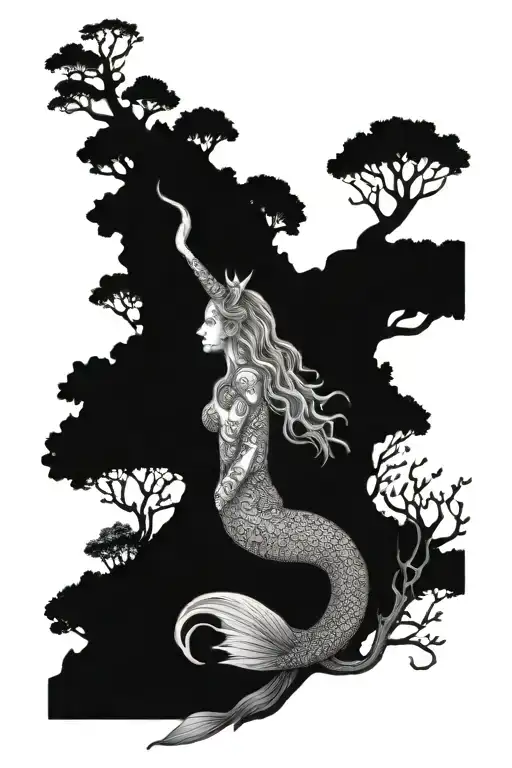 Mermaid Unicorn Oak Tree Intertwined
