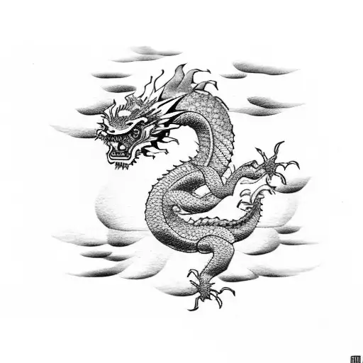 Japanese Dragon Incorporated Into A Dotwork Pattern