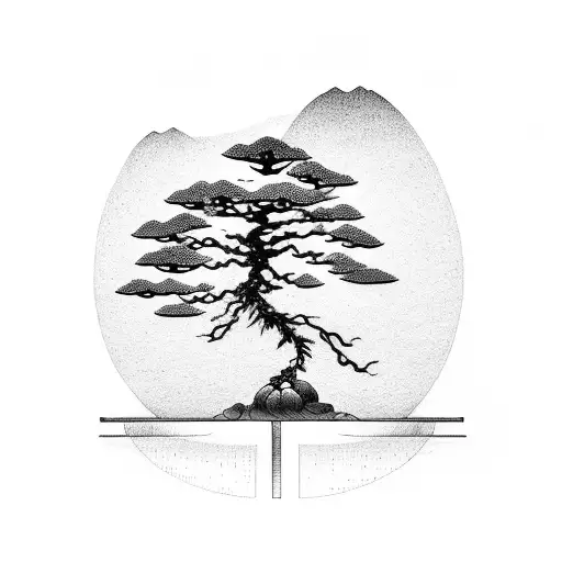 Bonsai Tree With Mountains