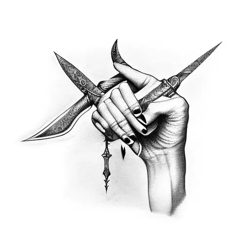 A Hand With A Dagger Writing Into Another Hand
