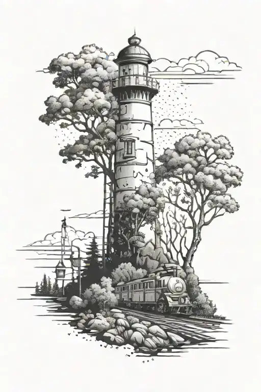 Wildness Train Trees Lighthouse Standing Tall Amidst
