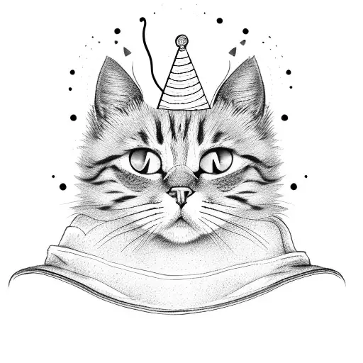 Minimalist Grouchy Cat With Birthday Hat