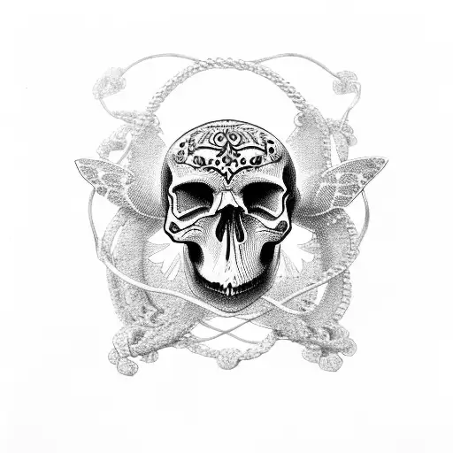 Skull In Chains And A Butterfly
