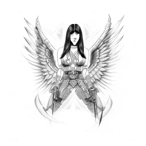 Angry Female Angel With Black Hair Neo Tribal