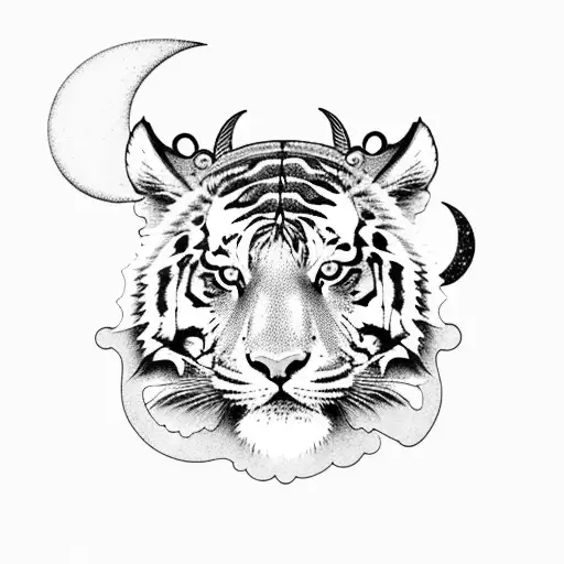 Tiger With Moon And Taurus Sign