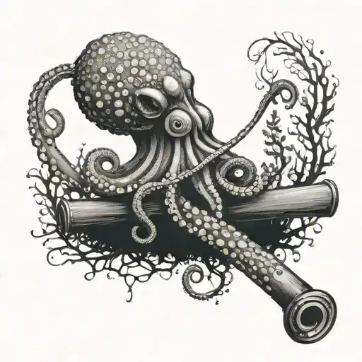 An Octopus Wrapping Its Tentacles Around A Baseball Bat In A Forest Setting