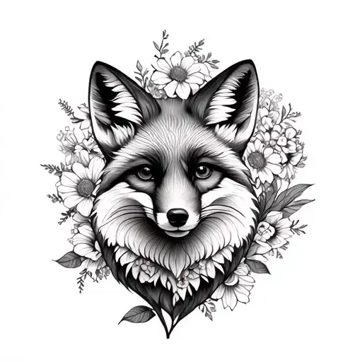 Fox Surrounded By Flowers