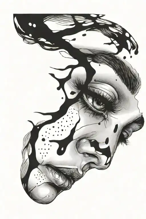 Woman Face Black Tears Black Eyes