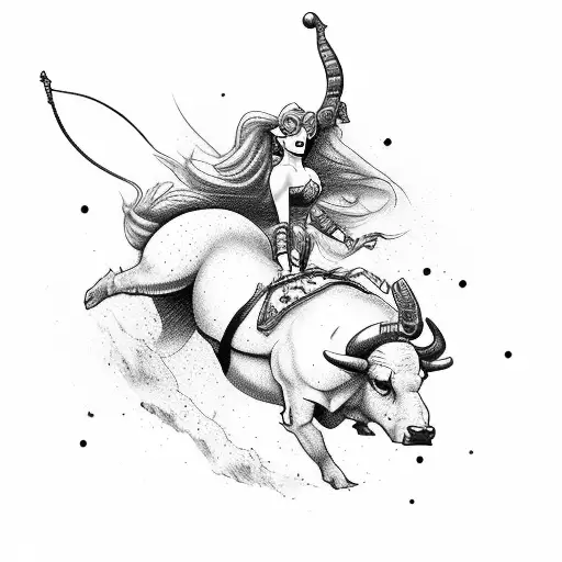 Pinup Girl Riding Angry Bull
