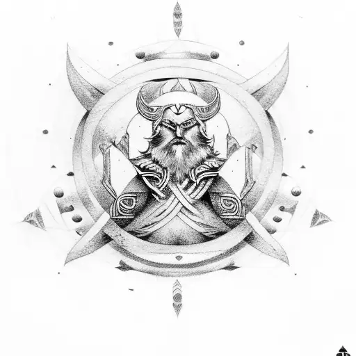 A Minimalist Representation Of Odin In His Throne Surrounded By Norse Symbols