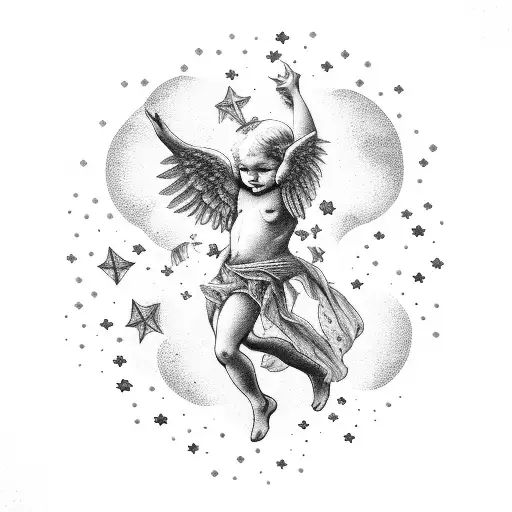 Cherub With Stars And Clouds