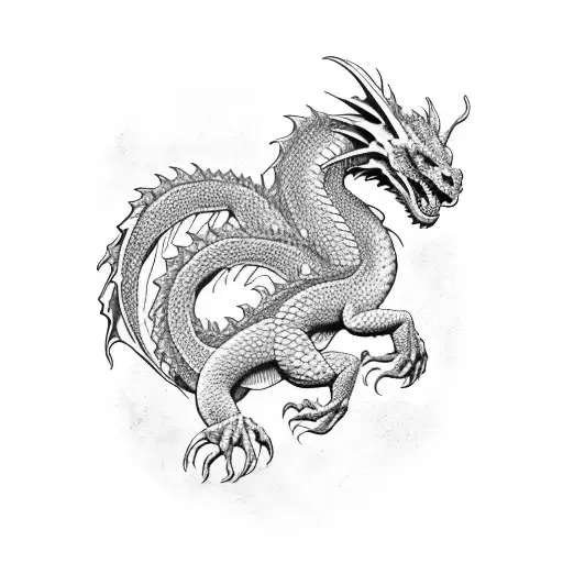 Fierce European Dragon Diving To Protect Children Represented As Two Roses