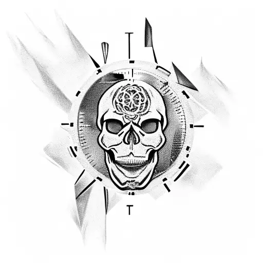 Skull With Claws And Clock