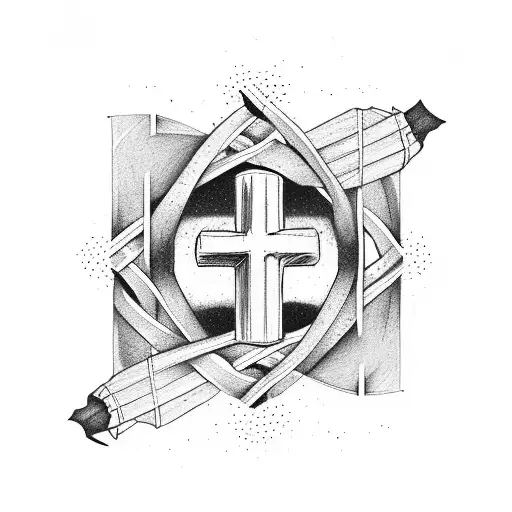 A Baseball Bat And A Cross Intertwined With Mountain Range