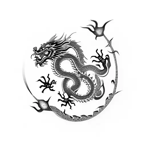 Chinese Dragon Catching A Pearl