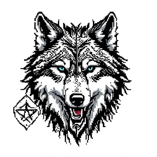 A Pixelated Wolf Character From A Video Game With Satanic Symbols Hidden In Its Fur