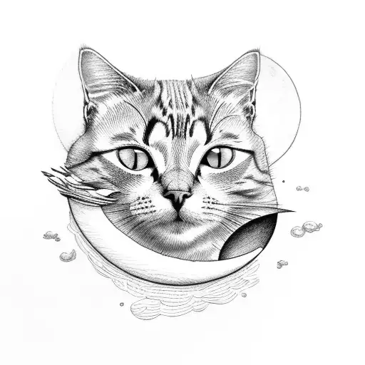 Cat Sitting On A Half Moon Shaped Feather