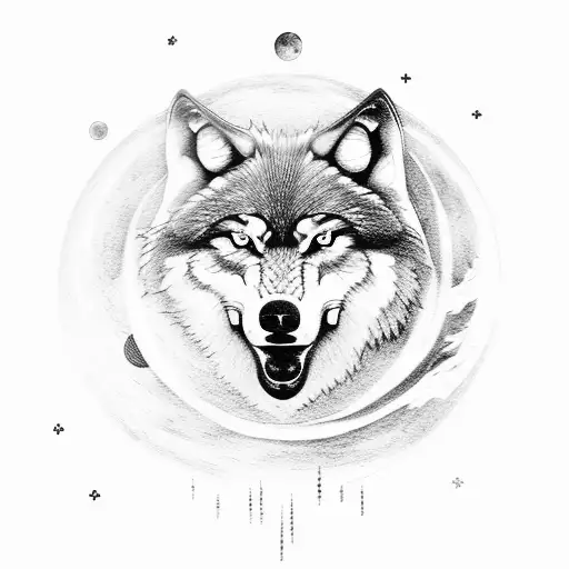 Wolf Howling At The Moon With Tress Around Him On Fire And Other Wolves In The Backround