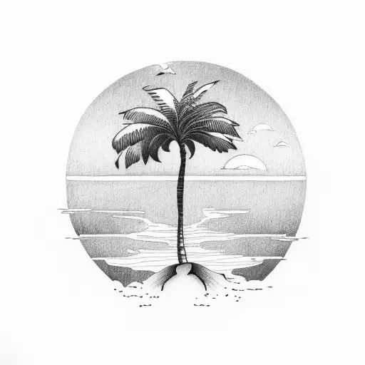 Single Palm Tree On An Island
