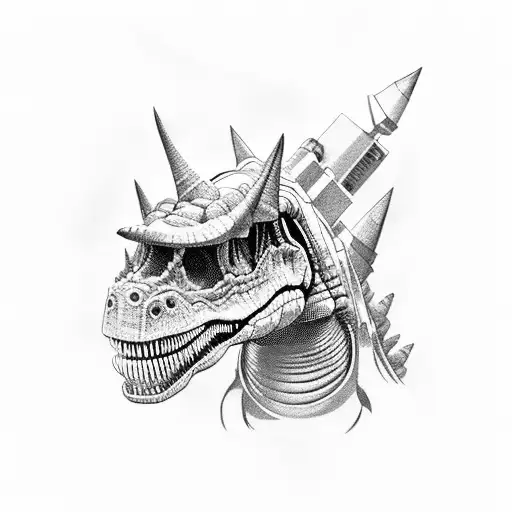 Dinosaur With Robotic Arms And Very Big Cannon On The Back