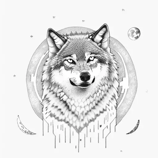 A Wolf Howling At A Pixelated Moon In A Dense Forest