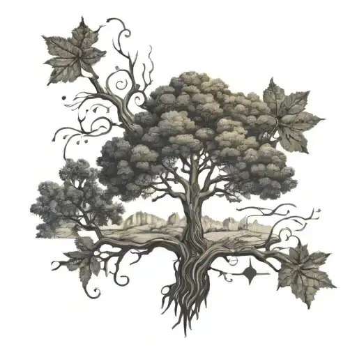 A Family Tree Tattoo With Branches Made Of Hiking Trails And Music Notes As Leaves