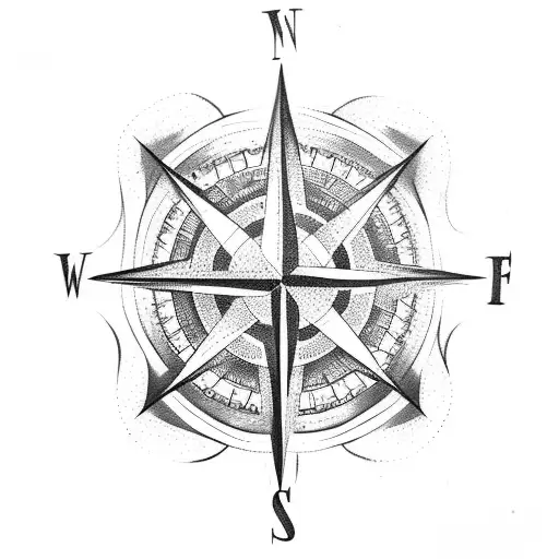 Compass Tattoo With Trees And Ocean Waves
