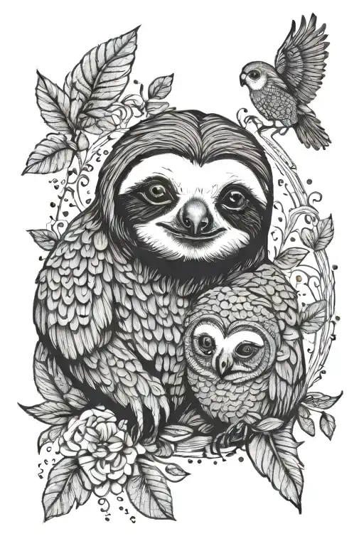 A Sloth And An Owl Mixed