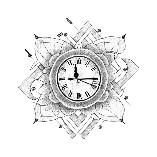 A Clock With Intricate Arrow Designs And Blooming Flowers