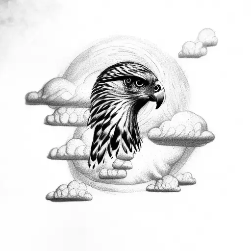 Hawk Coming Out Of Clouds With A Cross In Clouds And Snake In Talons