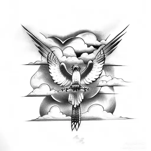 Hawk Coming Out Of Clouds With A Cross In Clouds And Snake In Talons