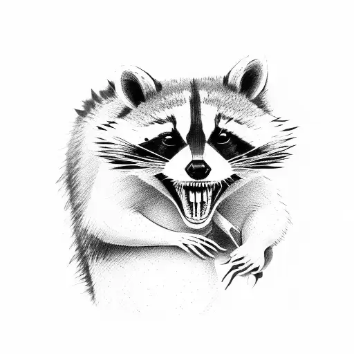 Raccoon Fighting Dinosaur