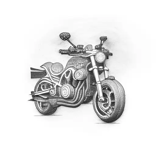 A Dotwork Tattoo Of A Motorbike And An Rc Car Racing Together