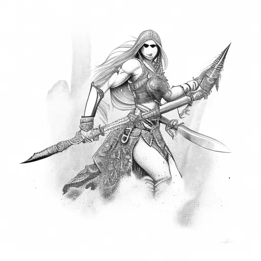 Female Warrior With Two Paired Daggers