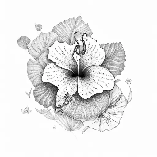 A Serene Tropical Mountain Landscape With Hibiscus Flowers Blooming In The Foreground