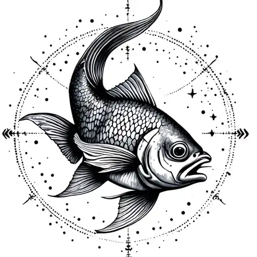 Tattoo Combining Astrological Fish And Aquarius